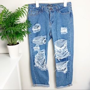 Fashion Nova Distressed Denim Mom Jeans